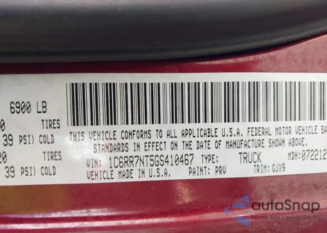 2016 Ram 1500 Laramie from USA, damaged, VIN 1C6RR7NT5GS410467